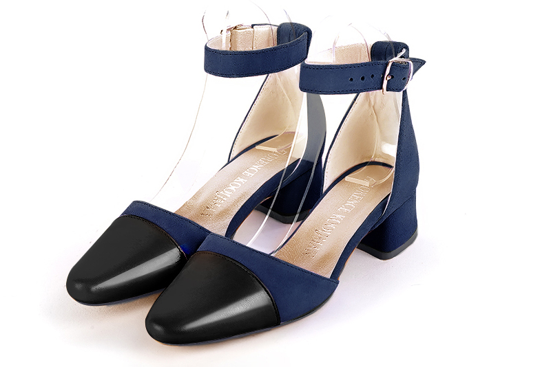 Chaussure femme brides noir brillant et bleu marine Chaussure